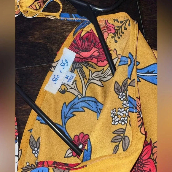 SHE + SKY  MULTI COLOR FALL FLORAL SMOCKED WAIST MAXI DRESS WIDE SLEEVES SIZE M - Picture 7 of 15